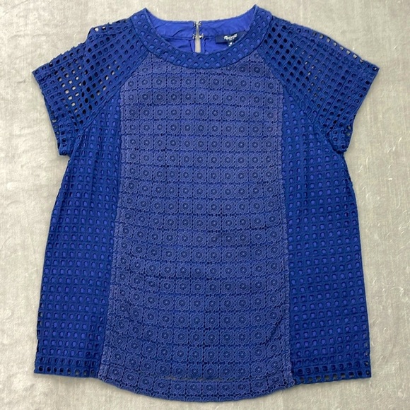 Madewell Short Sleeve Eyelet Hideaway Top Blue Size Medium - Picture 1 of 6